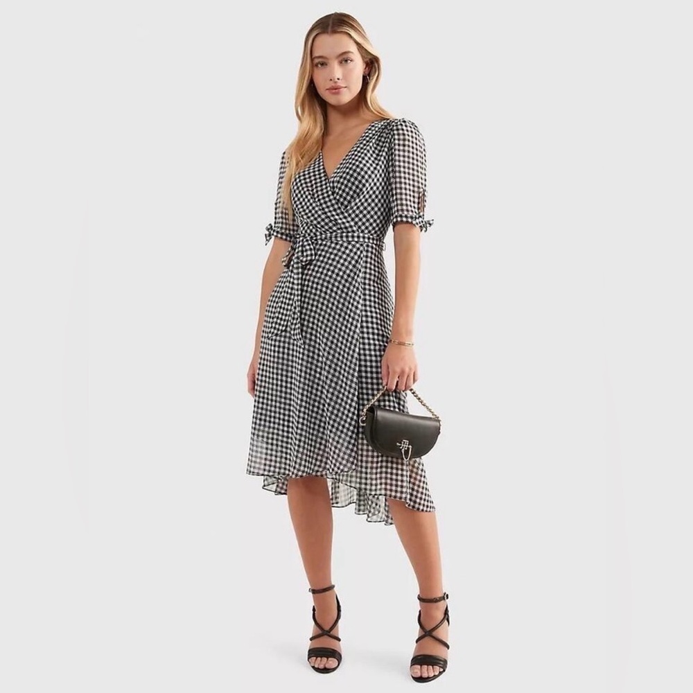 Tommy Hilfiger Checkered Blue and White Wrap Dress Size 12 NWT